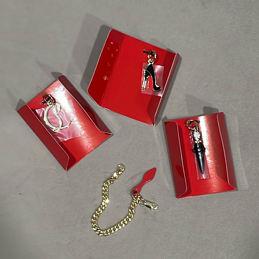 CHRISTIAN LOUBOUTIN Charm Stiletto Beauty Shoes Bag Lipstick Necklace **SET OF 4